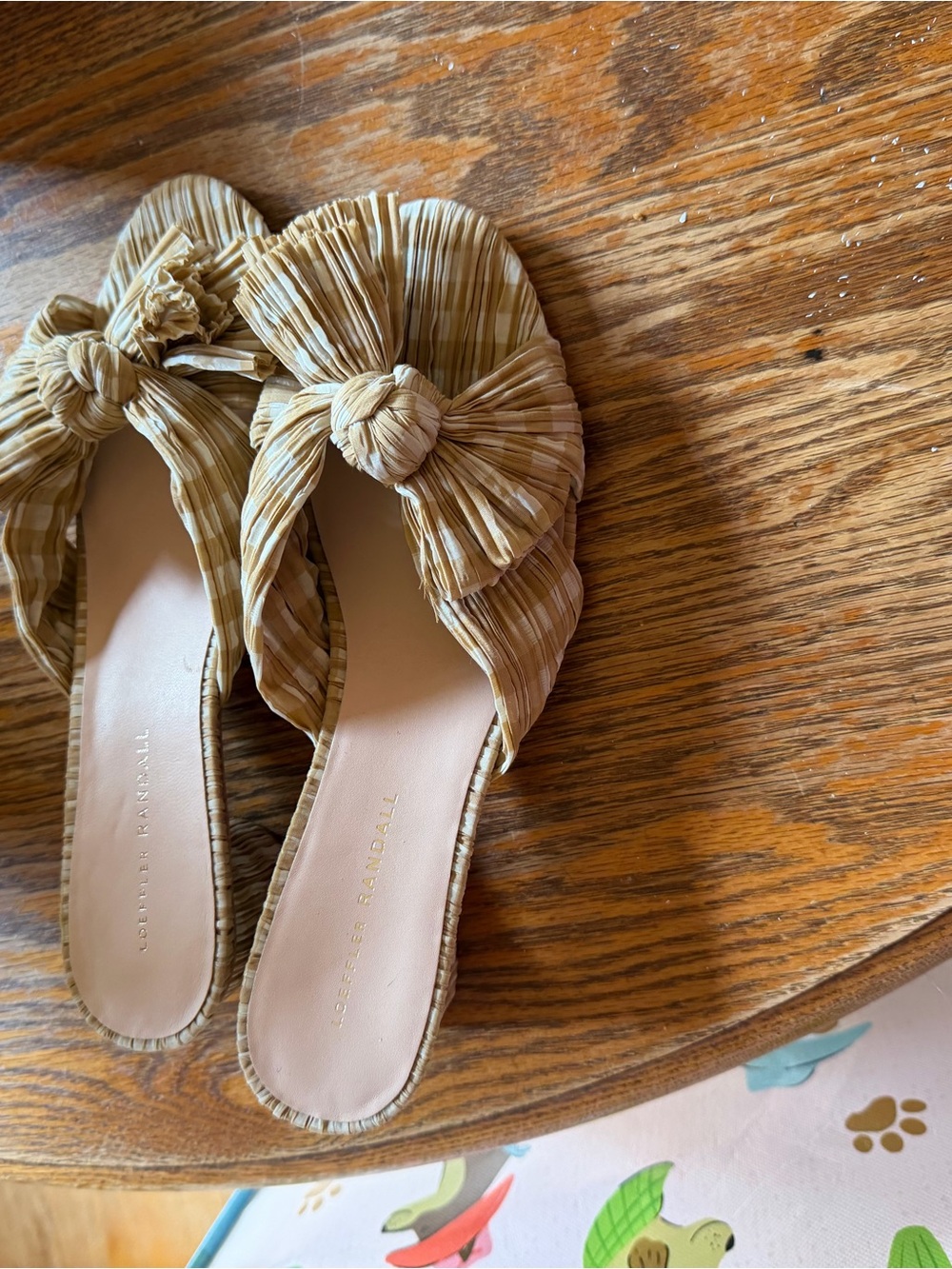 Loeffler Randall Mustard & White Knotted Stripe Slide Mules - Picture 2 of 3